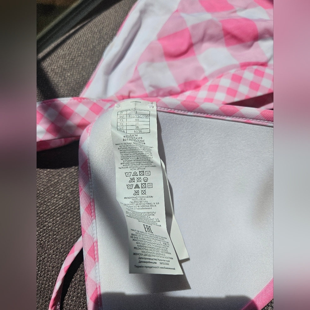 NWOT Calzedonia pink/white checkered bikini set - Picture 8 of 9